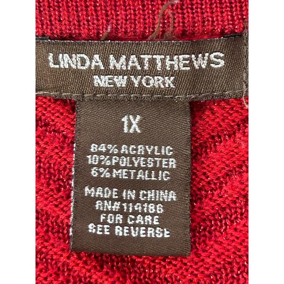 LINDA MATTHEWS Women’s Sparkling Red Lightweight Sweater Sz 1X - Picture 7 of 8